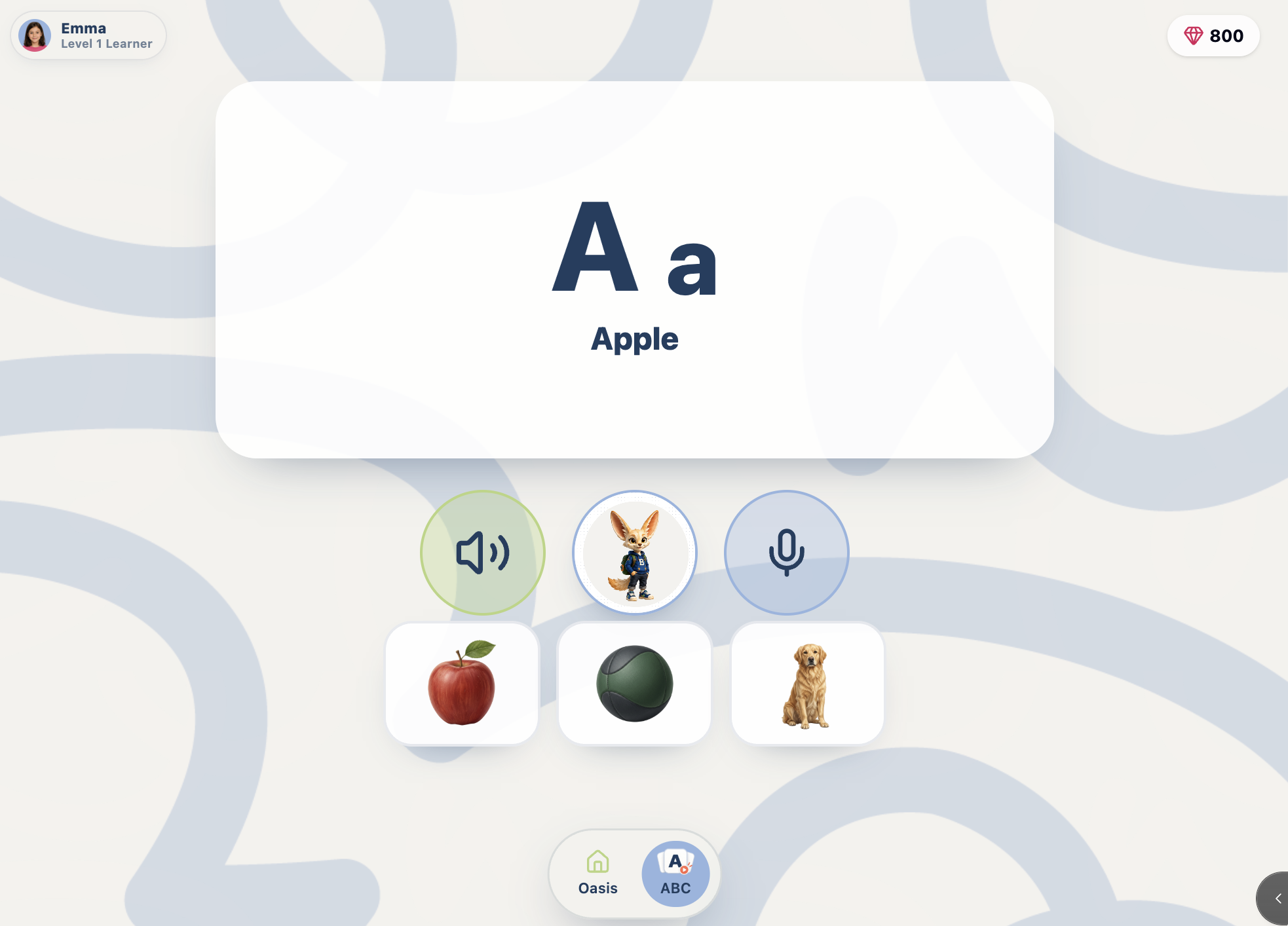 ABC Kids : choisir la pomme parmi une pomme, un ballon et un chien